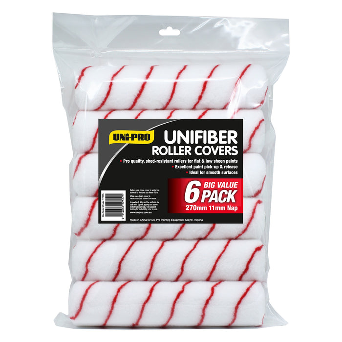 UNi-Pro 270mm Unifiber Roller Covers 11mm Nap 6-Pack